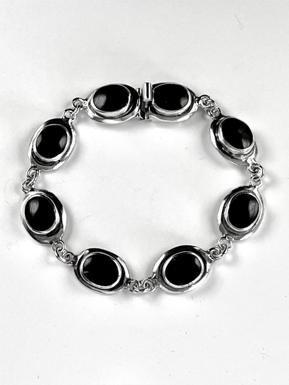 Brenda Schoenfeld Vintage Sterling Silver Black Onyx Bracelet Mexico - Picture 2 of 11
